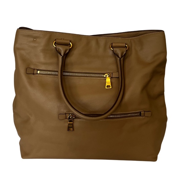 Prada Soft Calf Zip Convertible Tote Bambu Camel - Picture 1 of 7